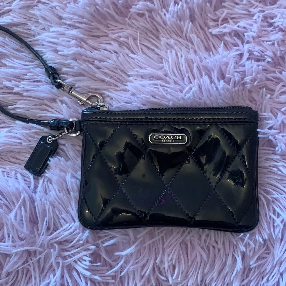 Black shiny Coach wristlet
